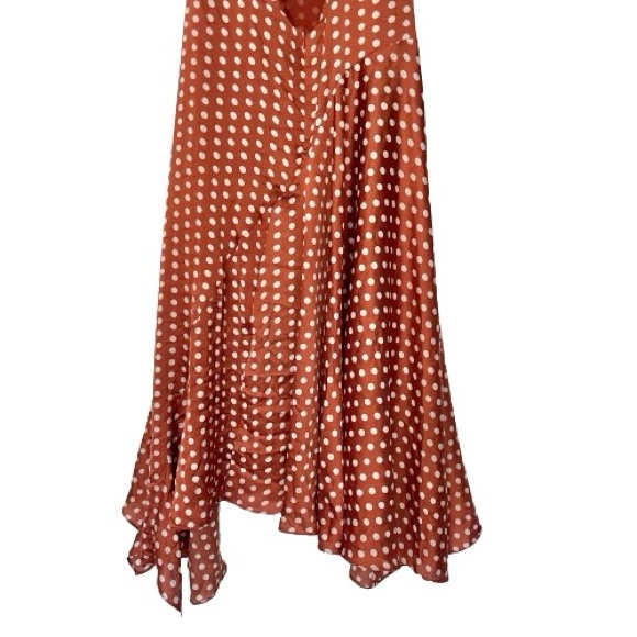 Lulu's Bellamy Rust Brown Polka Dot Backless Handkerchief Dress - Picture 11 of 13